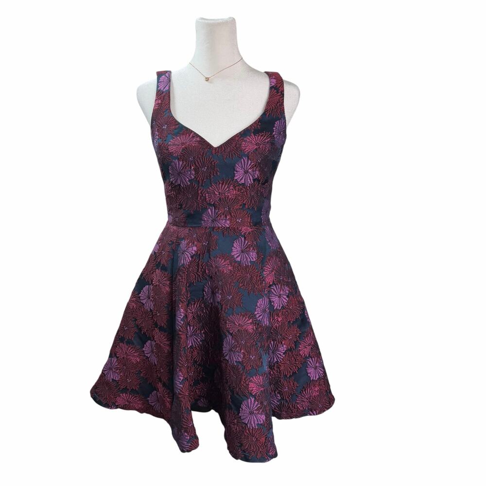 Nicole Miller Wildflowers Sweetheart Floral Jacquard Fit & Flare Dress Size 0